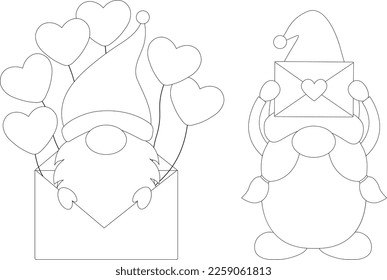 Valentine's day Gnomes coloring vector illustration