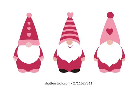 Dia dos Namorados gnomos conjunto de ilustração vetor plano.
Genomas engraçados celebram o desenho do Dia dos Namorados.
Bonito elfos barbudos clipart.