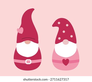 Dia dos Namorados gnomos conjunto de ilustração vetor plano.
Genomas engraçados celebram o desenho do Dia dos Namorados.
Bonito elfos barbudos clipart.