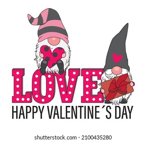 Valentine's day gnomes with gift and heart. Isolated vector