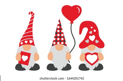 Valentines Day Gnomes with hat, balloon, and hearts
