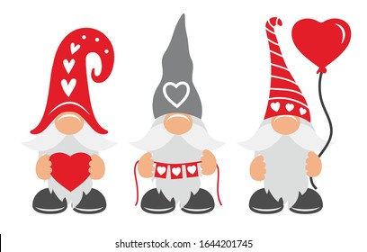 Valentines Day Gnomes with hat, balloon, and hearts
