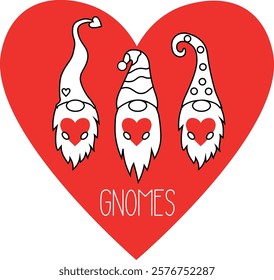 Valentine's Day gnomes with heart. Vector illustration