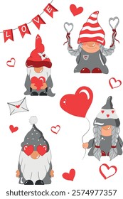 Valentine's Day Gnomes in Love with Hearts, Love Message and Garland