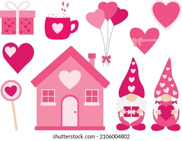 Ilustración vectorial del día de San Valentín Gnomes