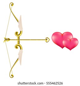 Valentine's day gold bow and arrow. Vector clip art illustration.