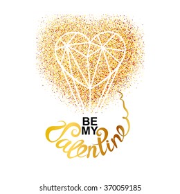 Valentines day gold greeting card with geometric heart shape. Vector illustration
