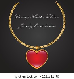 valentine's day gold heart necklace with golden chains Jewelry for fashion. use for wedding or gift for a bride.