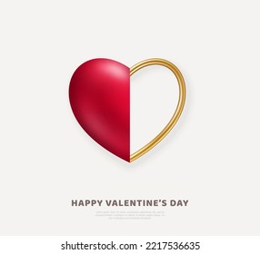 Valentine's day gold and red gradient heart icon isolated on white background. Vector illustration. 3d creative love symbol. Valentin holiday concept, glossy balloon banner, Mothers day gift card