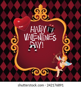 Valentine's Day gold scroll frame background hand drawn lettering EPS 10 vector stock illustration