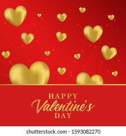 Valentine's Day Golden 3D Heart Shaped Balloons with Lettering and Red Background