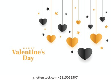 valentines day golden and black hanging hearts greeting design