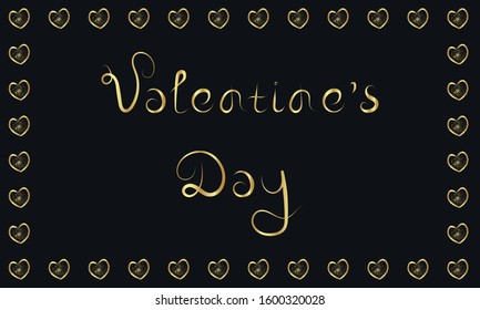 Valentine's Day Golden Happy Love Greeting Card on dark black background. Stock Vector Illustration for Valentines Day.