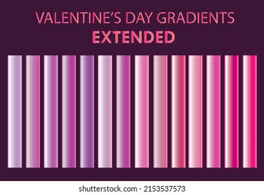 Valentines Day Gradient Extended Set Collection Romance Love Pink Purple Metallic Rose Colorful Palette Scheme Bright Template