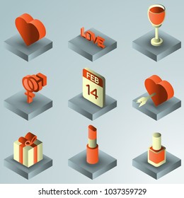 Valentines day gradient isometric icons