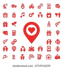 Elementos de design gráfico do dia dos namorados - Ícones de vetor de amor, casal e casamento diversificados no fundo branco.