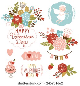 Valentine's day graphic elements, vector collection 