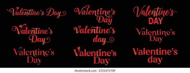 A Valentine's Day graphic with multiple typography styles on a black background