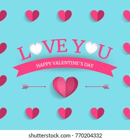 Valentine's day greating card. Abstract background with cut paper hearts. Vector illustration.