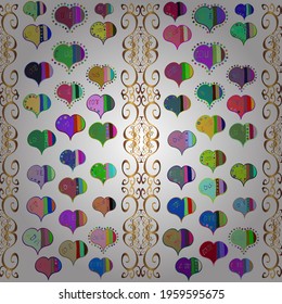 Valentines Day. Green, blue and white. Vector fancy love shape seamless pattern background.
