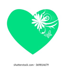 Valentine's day with green heart on white background 