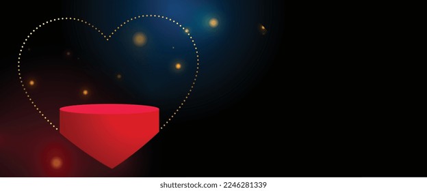 valentines day greeting banner with 3d podium platform design vector 