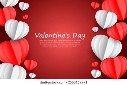 Valentines day greeting banner in paper cut realistic style.