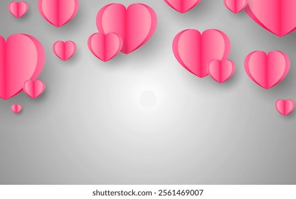Valentines day greeting banner in paper cut realistic style.