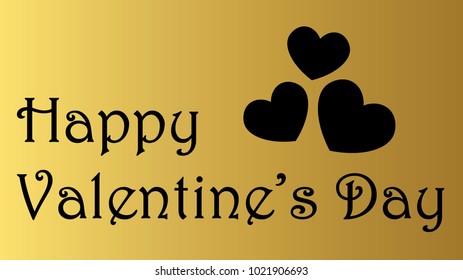 Valentine's Day Greeting With Black Hearts on Golden Background