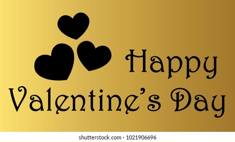 Valentine's Day Greeting With Black Hearts on Golden Background