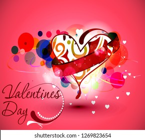 Valentine's Day greeting card. 14th of February. Happy Valentines Day Lettering with cut paper hearts on colorful red background. abstract wallpaper and card background, illustration