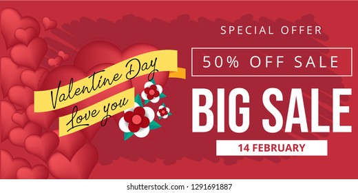 Valentines Day greeting card. 14th of february. Happy Valentines Day