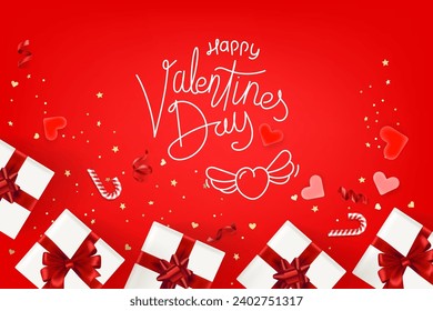 Valentines day greeting card. 3d vector banner with copy space