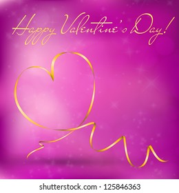 Valentines day greeting card with abstract heart from ribbon. Vector eps10 illustration