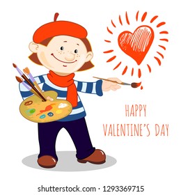 Valentine's Day greeting card. The artist draws a red heart.