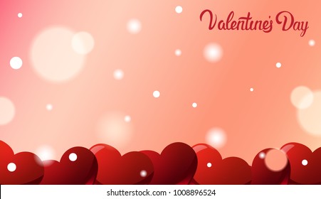 Valentines Day Greeting Card Background With Red Hearts Vector Illustration