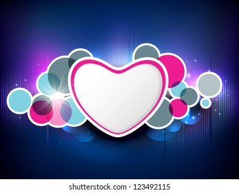 Valentines Day greeting card or background with blank white heart on colorful background. EPS 10.