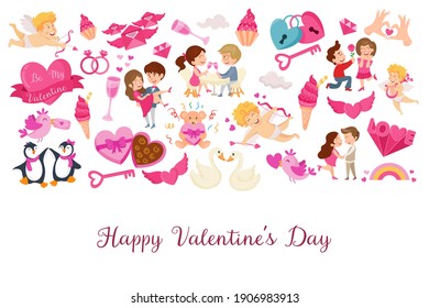 Valentine's Day greeting card. Background template for Valentine's Day celebration with design elements and text