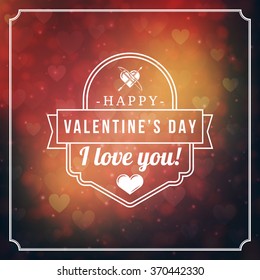Valentines Day Greeting Card Background and Light Bokeh Hearts. Valentine Card, Valentine Label. Vector Illustration EPS 10