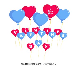 Valentine's day greeting card, balloons hearts with greeting inscription, Happy Valentine's Day