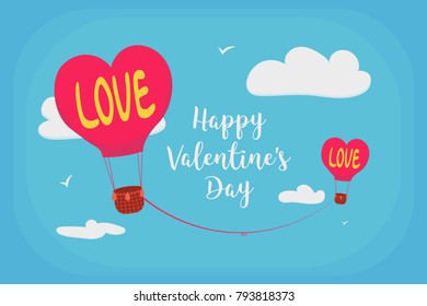 Valentine's Day greeting card. Balloons in the form of a heart with the inscription love, are tied to each other by the thread of fate.