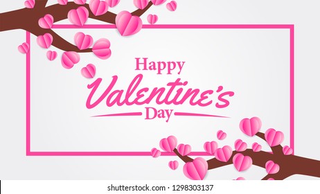 valentine's day greeting card banner with illustration of leaf hearth shape origami paper craft style. Vector illustration.