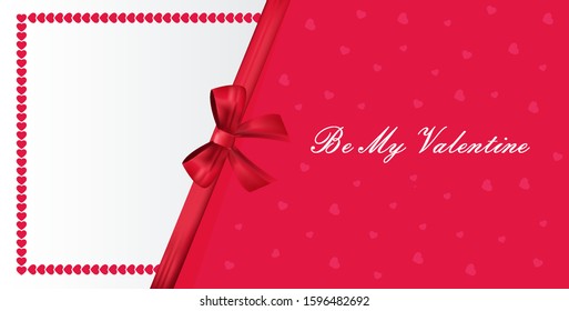 Valentine's Day greeting card, banner, poster, flyer with pink hearts, ribbon and text. Elegant vector illustration on  isolated background