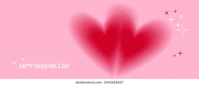 Tarjeta de felicitación de San Valentín o Anuncio con dos corazones que se mezclan sobre un fondo rosa con una textura granulada. Feliz día de San Valentín. Copiar espacio