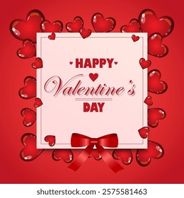 Valentine's Day greeting card, banners, cover design. celebration background with hearts and red bow.