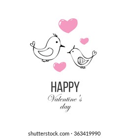 Valentine's Day greeting card with birds ,  and heart. vector white background