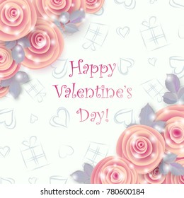 Valentine's day greeting card with blossom of roses flowers