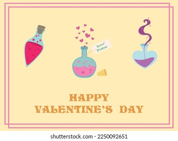 Valentine's Day greeting card with bottles of love potions