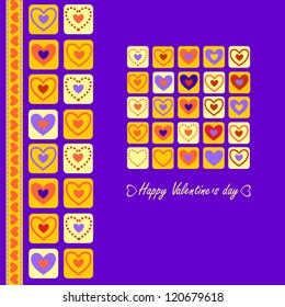 Valentine's Day Greeting Card with Bricks of Hearts on Blue Background, Vector Version