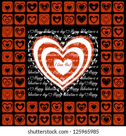 Valentine's Day Greeting Card with Bricks of Hearts on Black Background, Vector Version